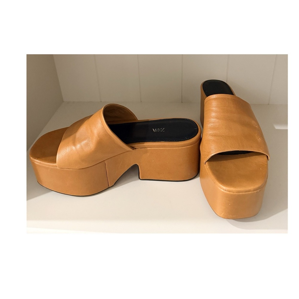 100% genuine Leather Platform Slide Sandals Open Toe Slip On 6.5 M